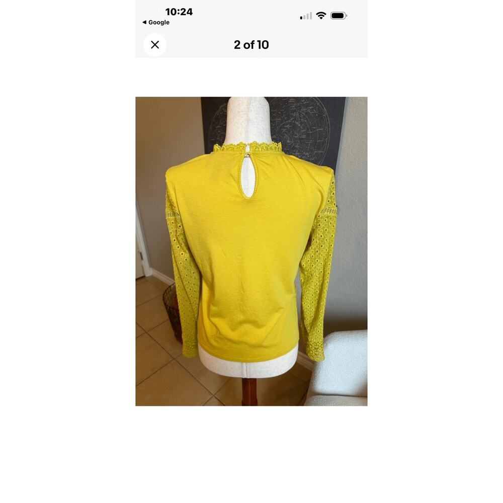 James Coviello Anthropologie Burnham Boho Lace Long Sleeve Top-Gold Yellow-Sz XS - Picture 10 of 10